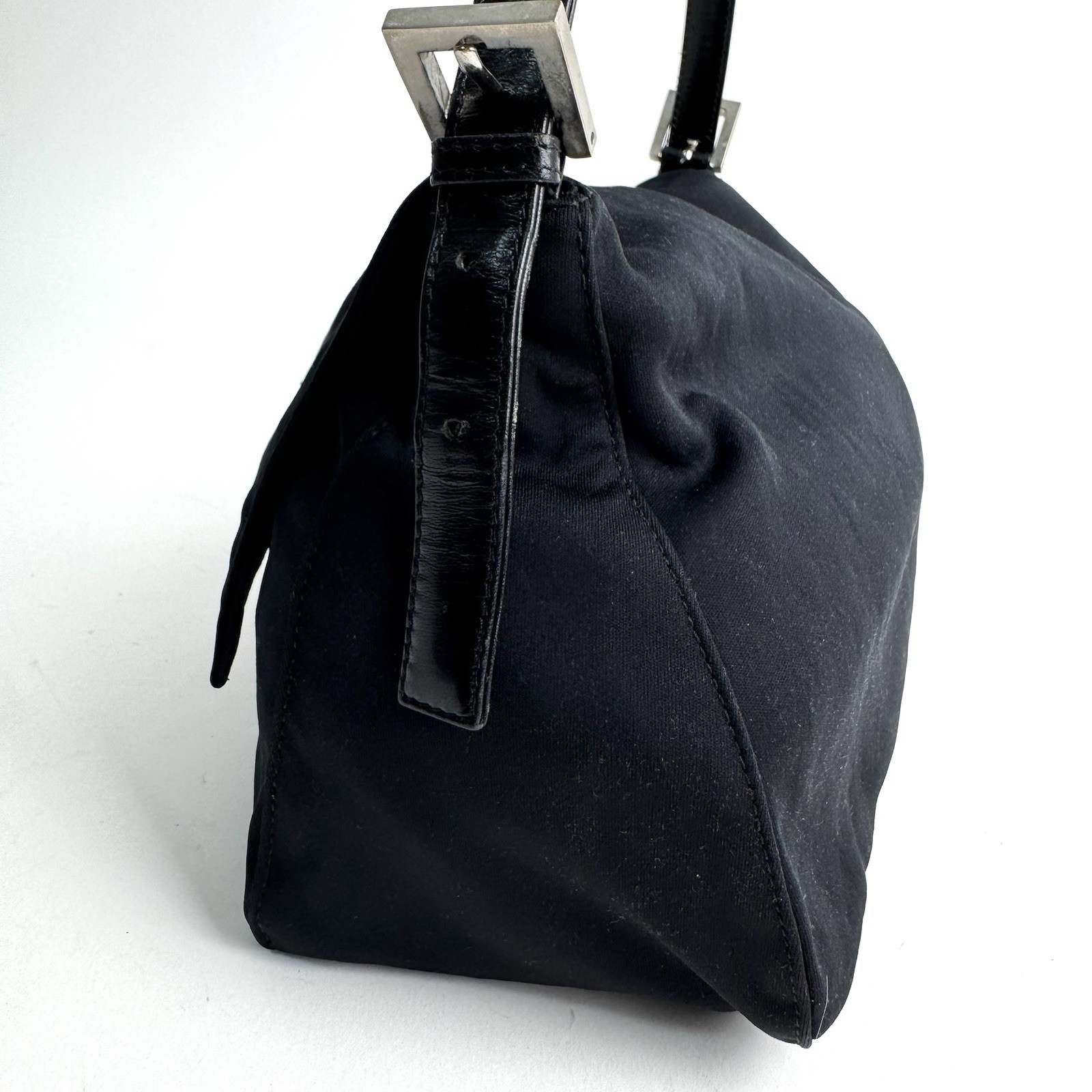 Auth Fendi Cotton Jersey Mamma Baguette FF Logo One Shoulder Bag Black Y2K