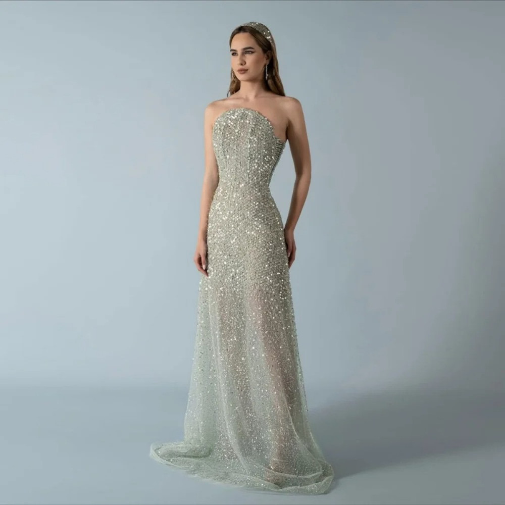 Evening Dress Silver Elegant Strapless A-line Party Exquisite 2026 Formal Dress