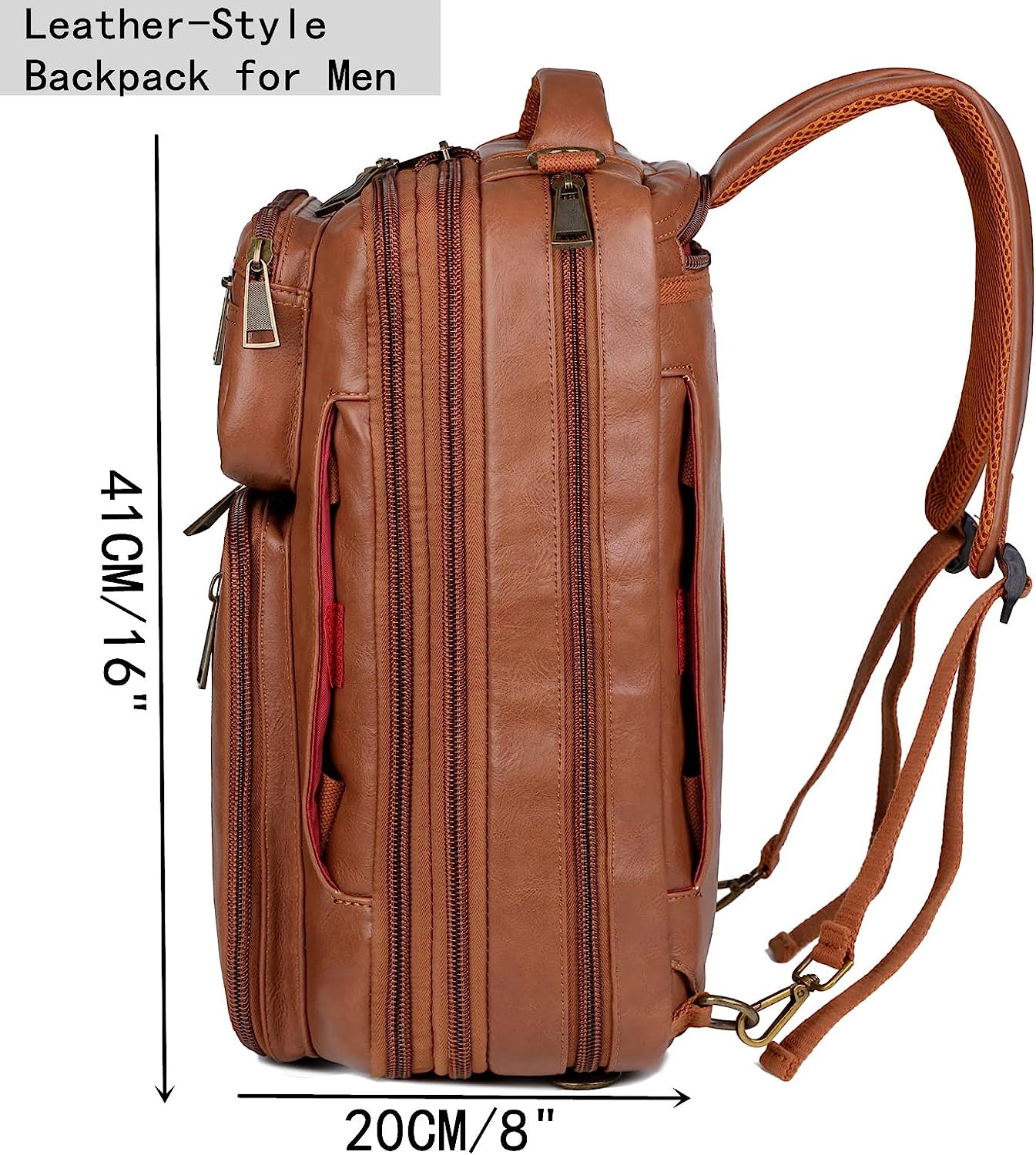 Vegan Leather 15.6 Laptop Backpack Briefcase Hybrid Travel Work Bag Brown