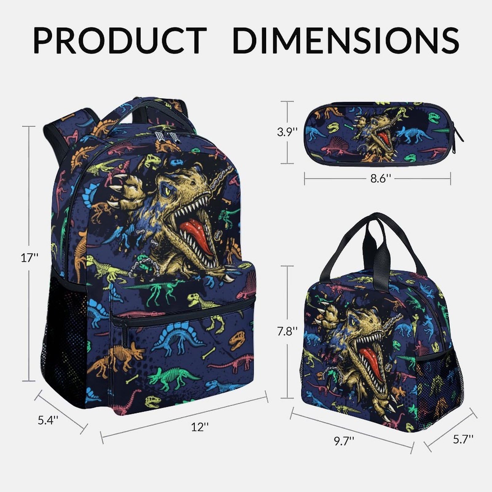 Boys Backpack with Lunch Box – 3 in 1 Cool Dinosaurs Bookbag for School, Trav…