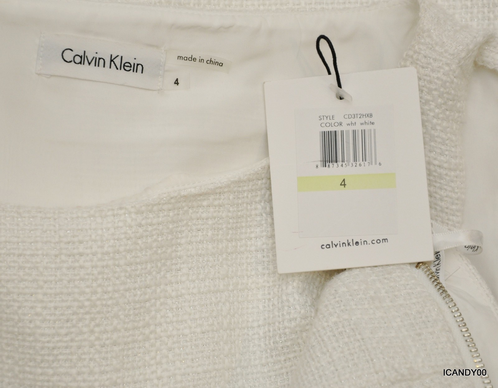Calvin Klein Sleeveless Side Zipper Tweed Sheath Dress Top White 10 Nwt $134