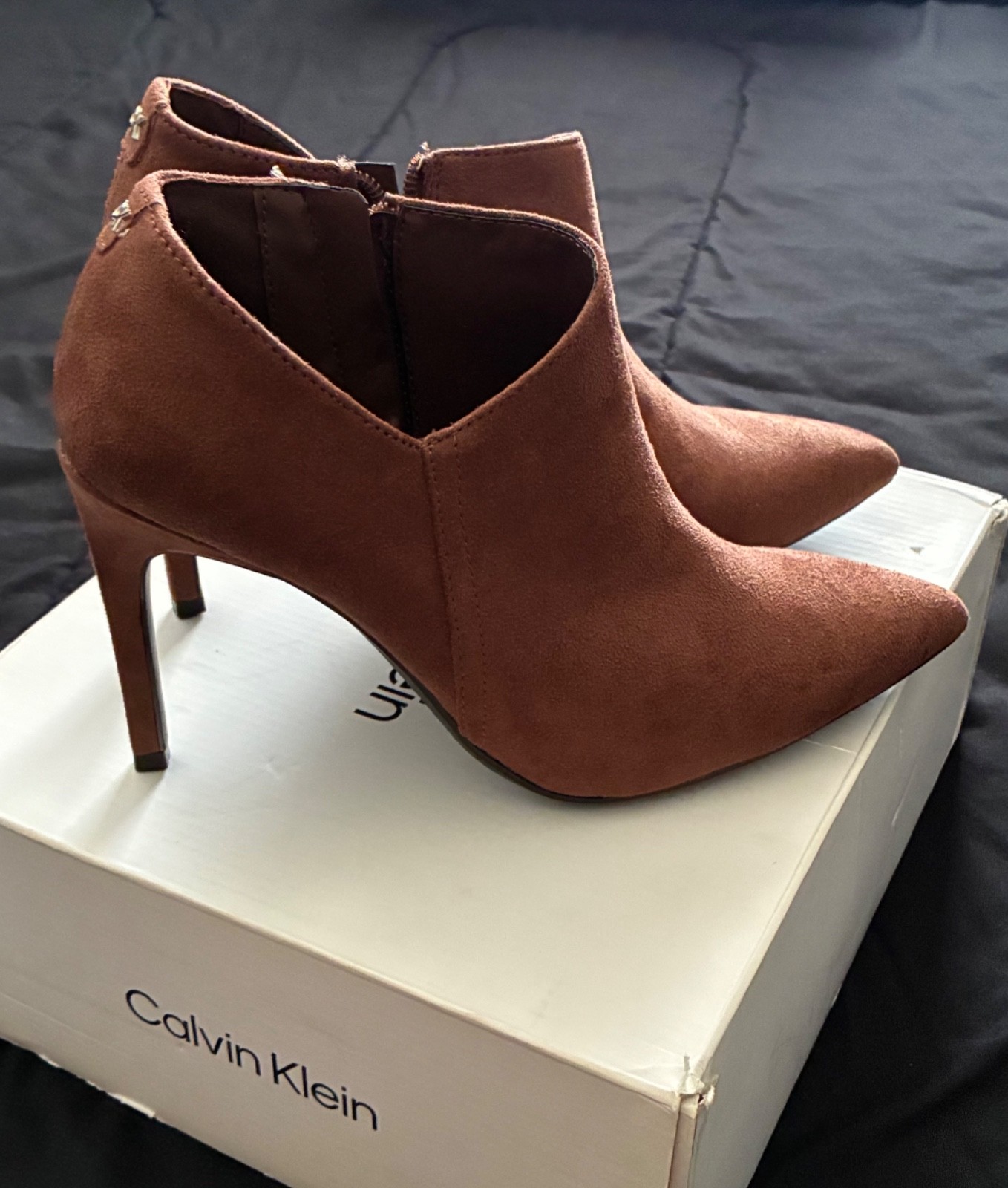 HOT! Calvin Klein Med Brown “Desert Flair” Hessica Stiletto Heel Boots Size 9.5