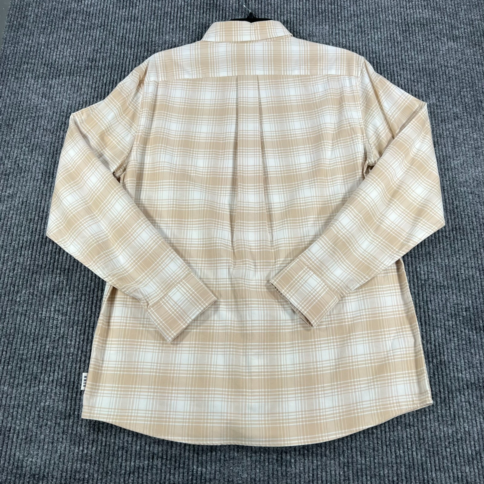 Rowm Shirt Mens Medium Beige Plaid Long Sleeve Button Down Casual Comfort New