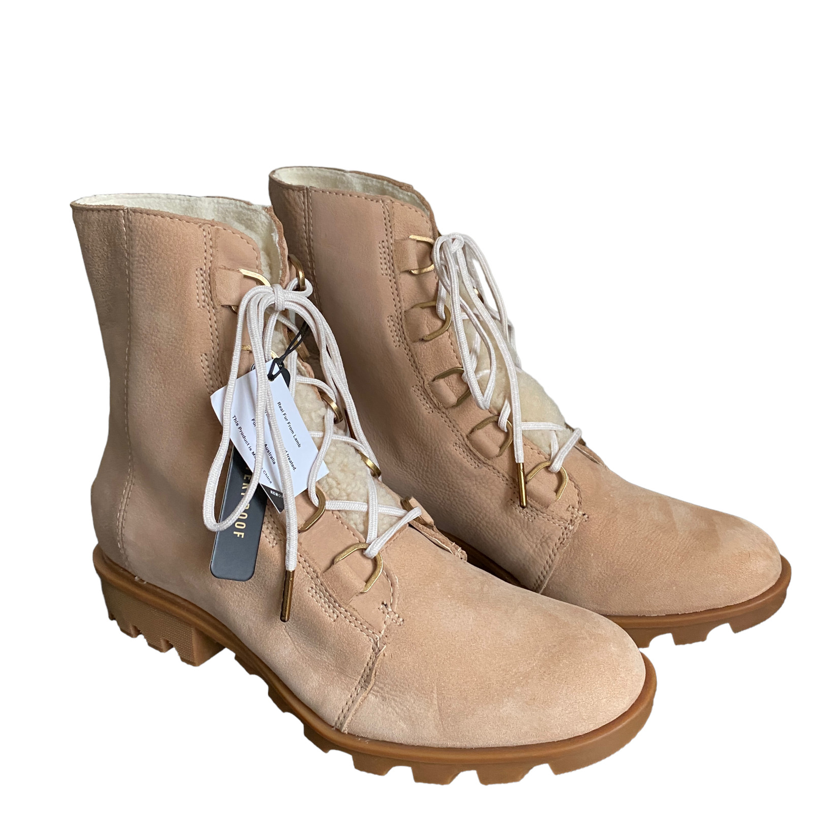 Sorel Sz 11 Phoenix Lace Lux boots New Tan Gold with Shearling Tongue Waterproof