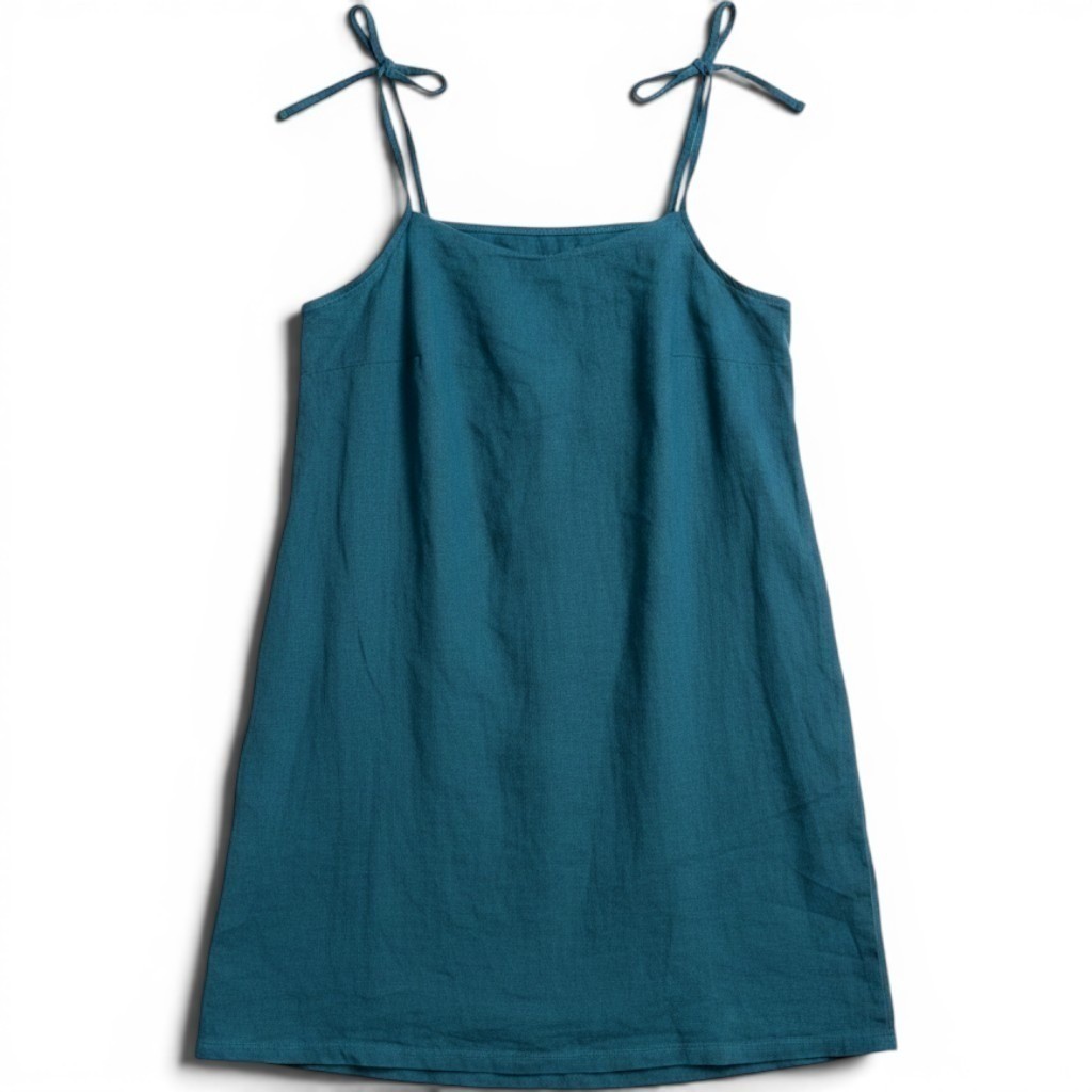 Vitamin A Teal Blue Linen Blend Halter Tie Back Swim Cover Up Mini Dress XL NEW
