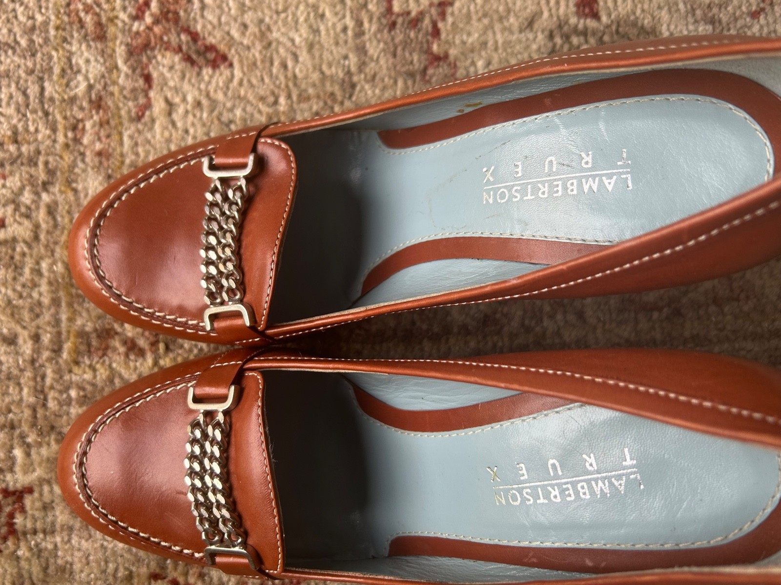 Lambertson Truex Brown Leather Heels, Italy, 37.5 ~7.5 M ~Tiffany Co Blue inside