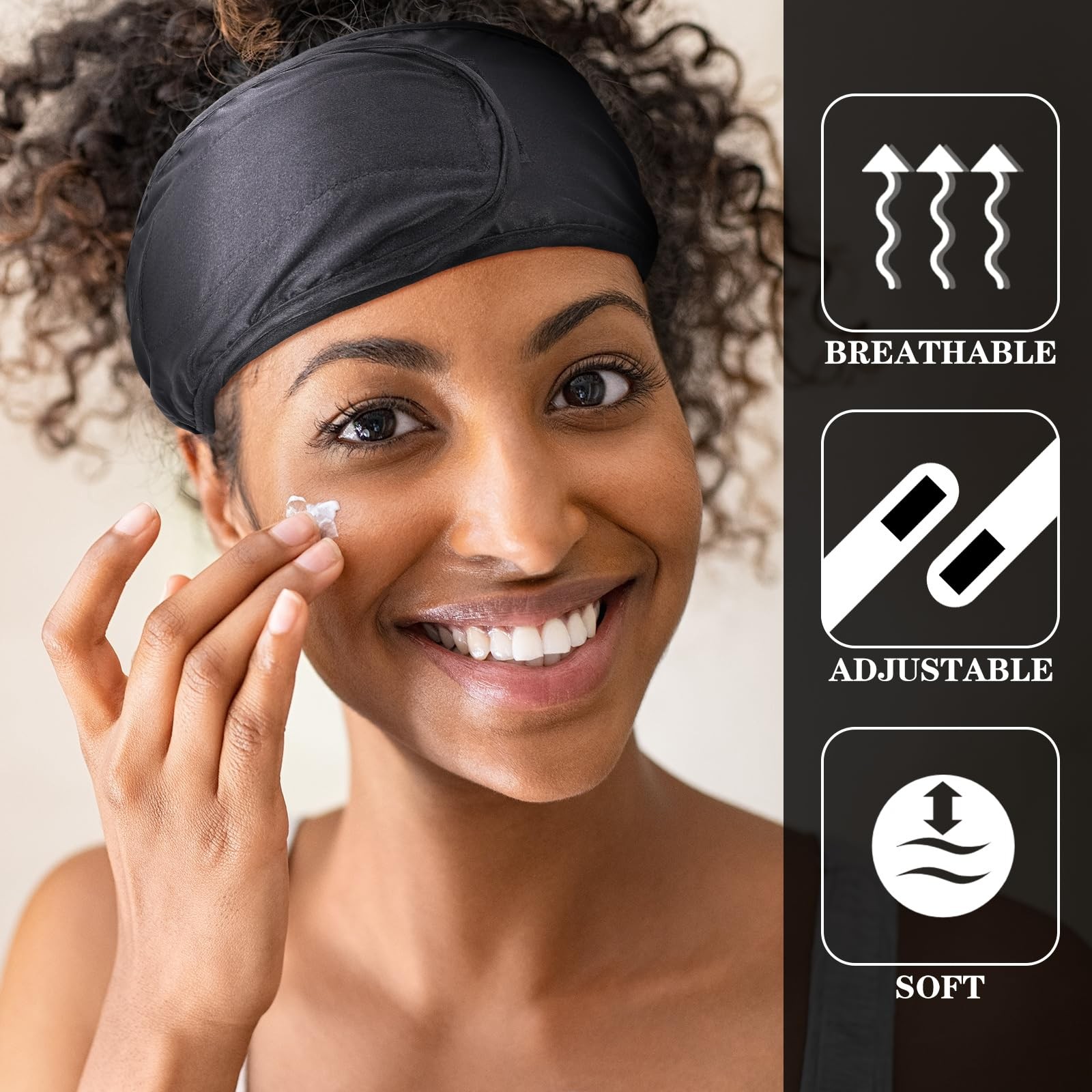 Hercicy 6 Packs Black Satin Spa Headband Silk One Size Fits Most, Color