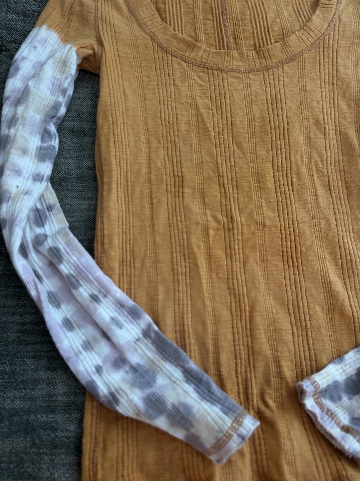 We The Free Big Sur Ribbed Tie-Dye Contrast Sleeve Top Size S