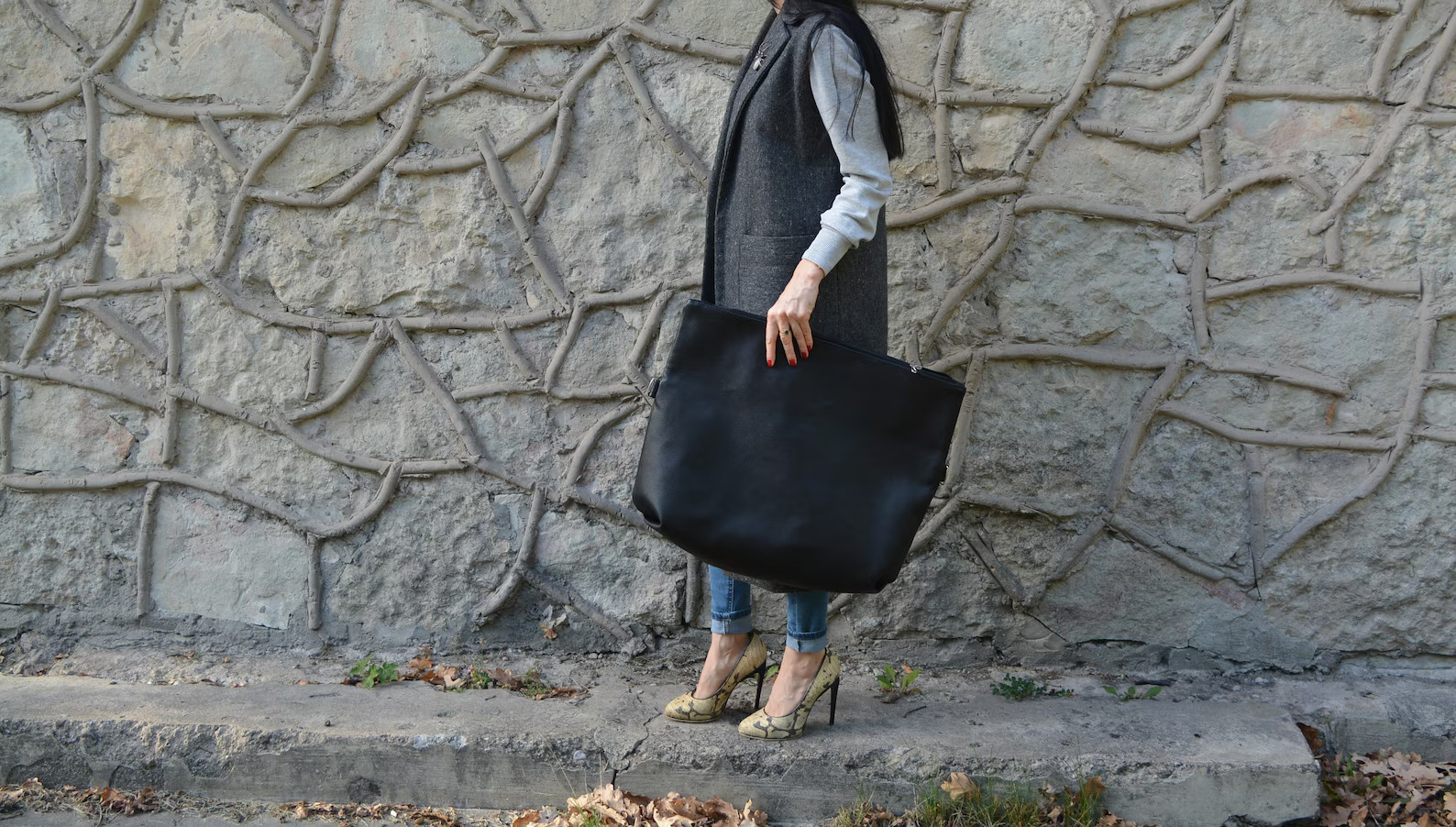 Oversize 3 in 1 Leather Clutch Shoulder Bag Tote