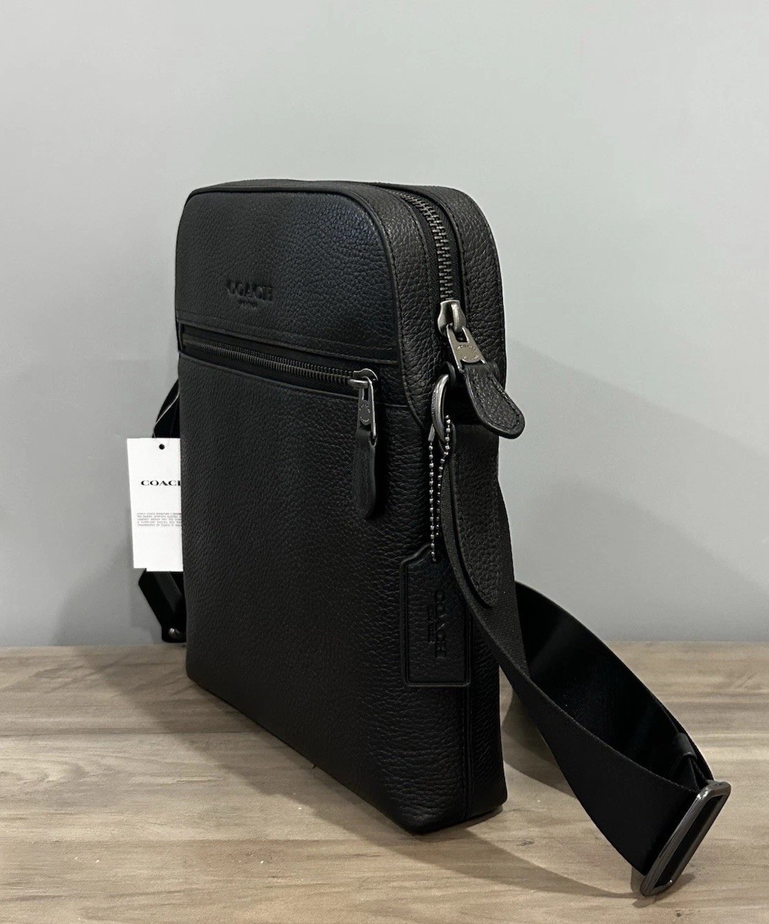 COACH Houston Flight Bag In Refined Pebble Leather Crossbody 4011 Gunmetal/Black