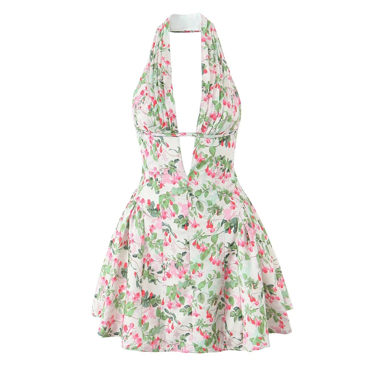 Women’s Polka Dot Halter Mini Dress Backless A-Line Summer Party Dress