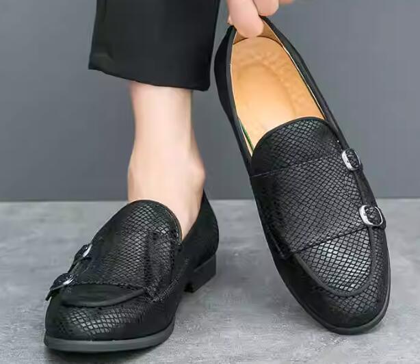 Men Dress Shoes Mens Faux Leather Flats Buckle Strap Loafers Driving Shoes size