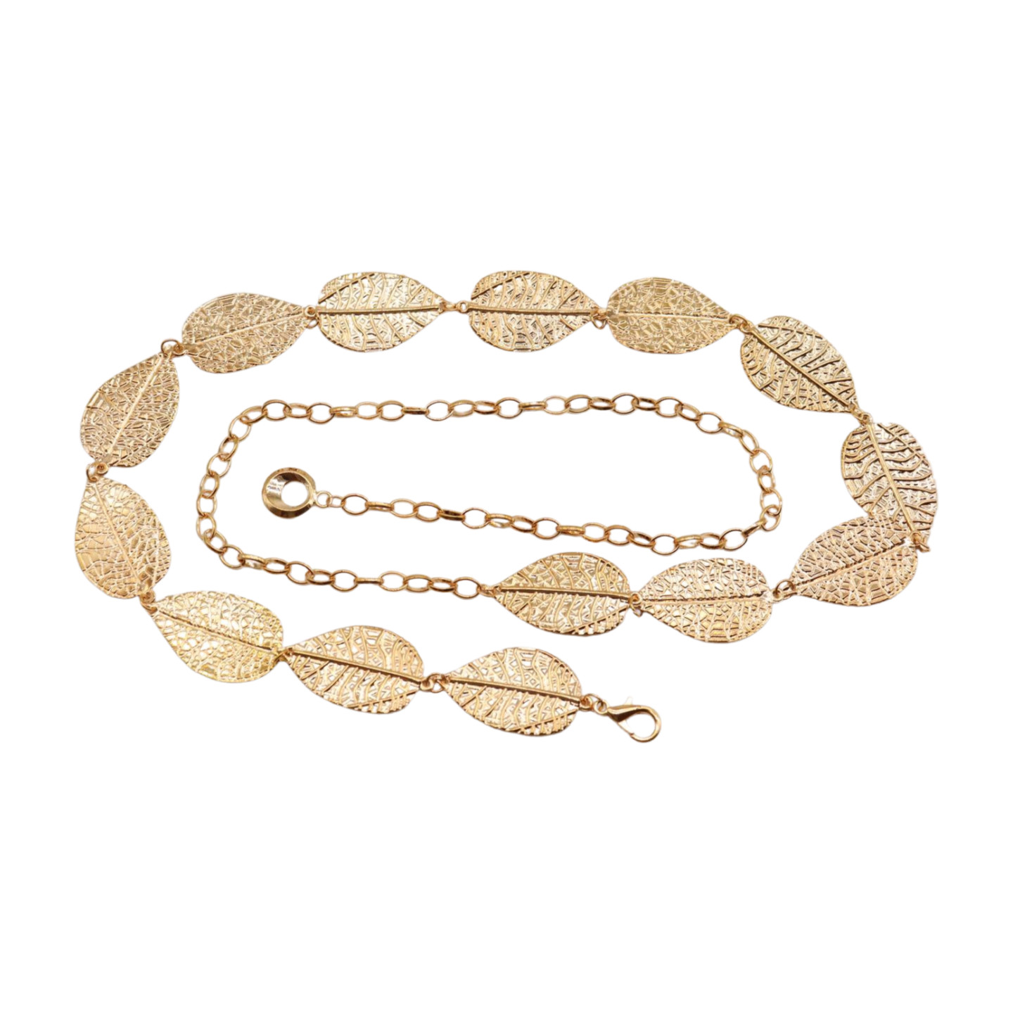 Women Gold Color Metal Chain Fashion Belt Hip High Waist Leaf Charms Size S M