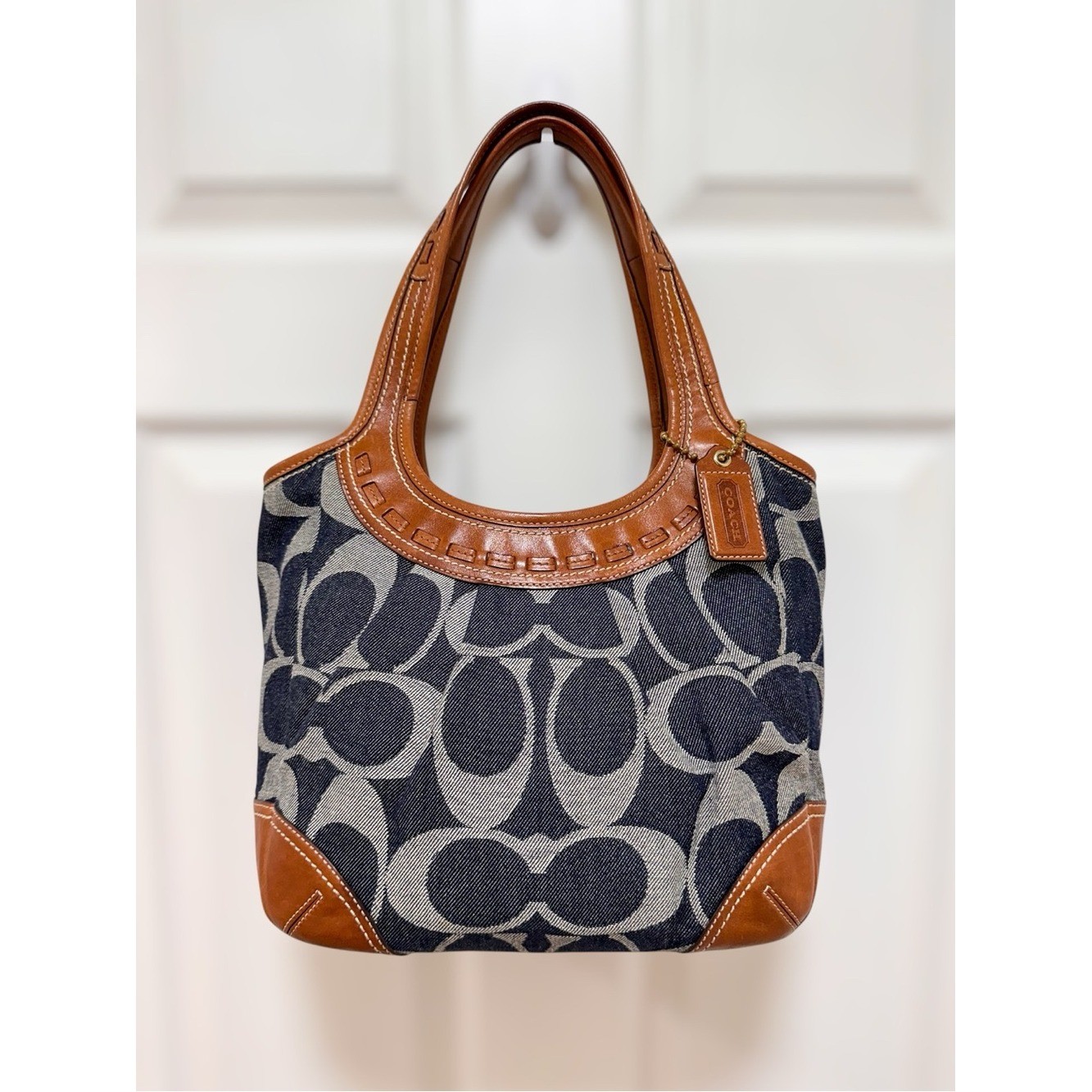 Coach Ergo Signature Denim Brown Leather Medium Hobo Shoulder Bag Y2K
