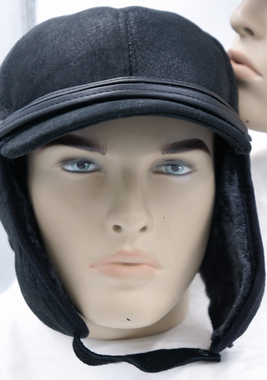 REAL SHEEPSKIN SHEARLING LEATHER Winter Aviator Hat Trapper Pilot S-3XL, BLACK