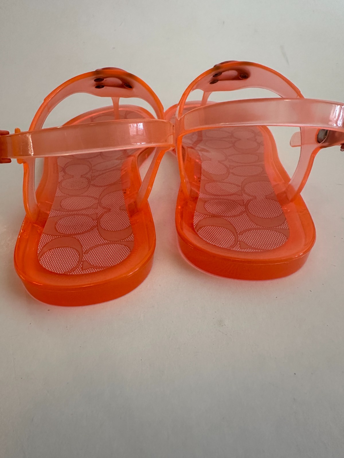 COACH Natalee Jelly Sandals SZ. 8 Orange Tangerine Logo Thong Sandals New Strap