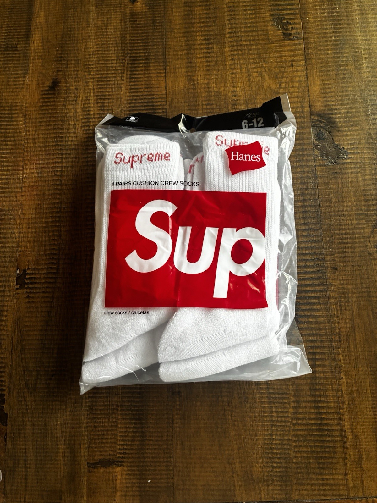 Supreme X Hanes Crew Socks – White, Pack of 4, Size 6-12