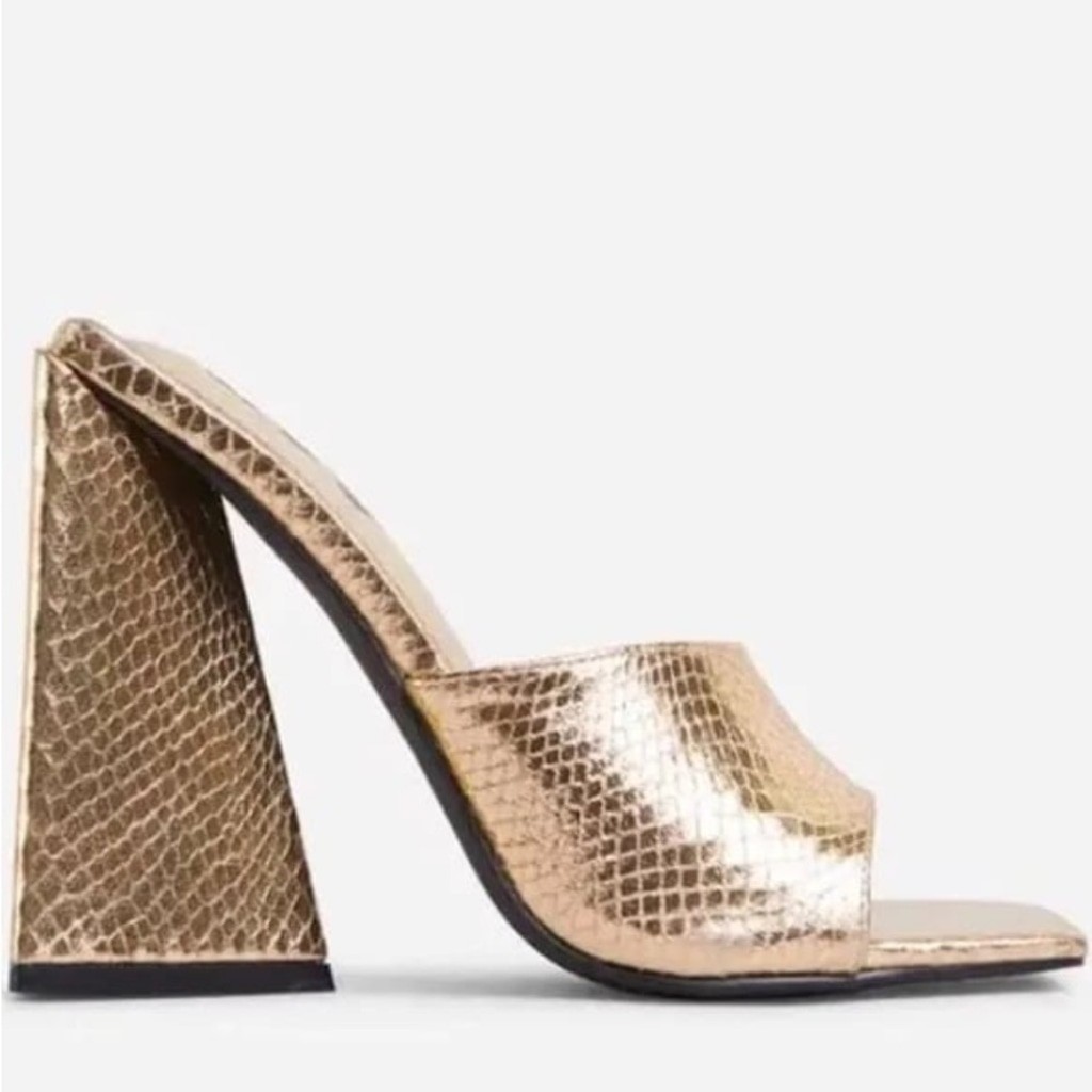 EGO official Metallic Gold Textured Block mule‎ Heels