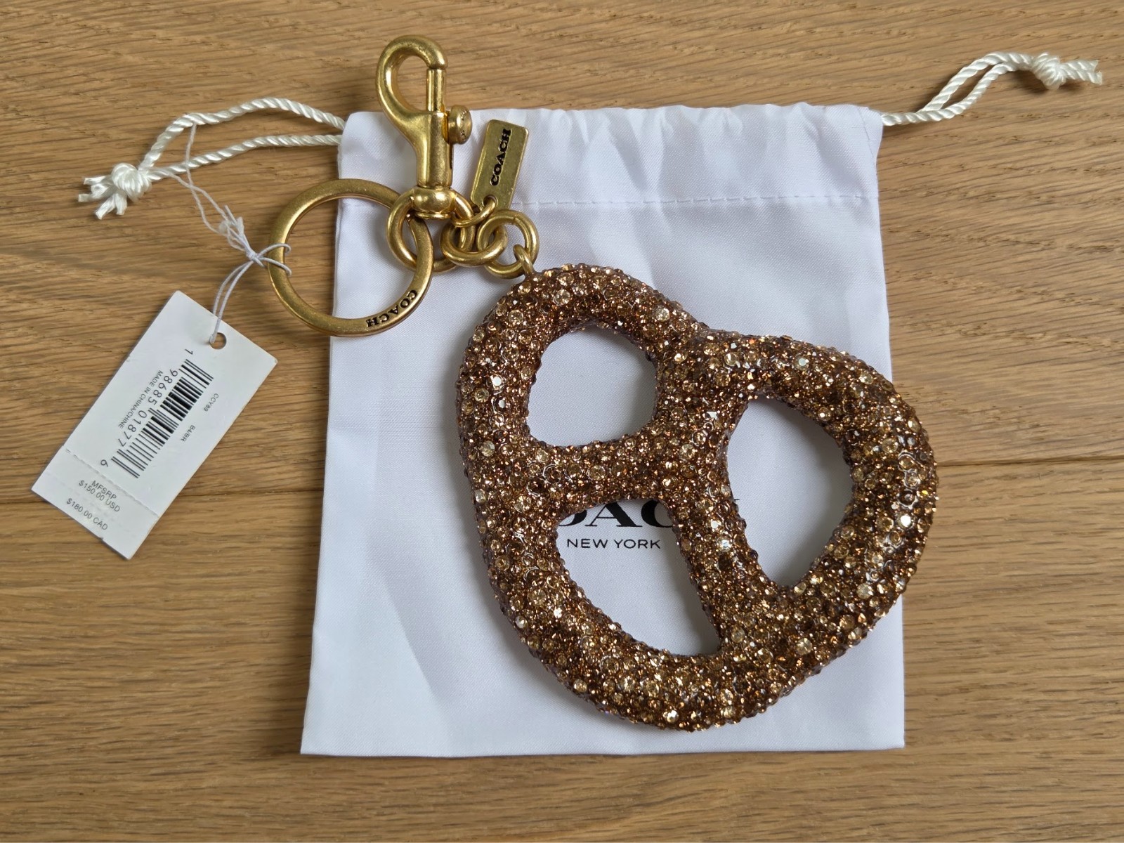 Coach Large Crystal Pretzel Bag Charm | CCY89 | Brand New