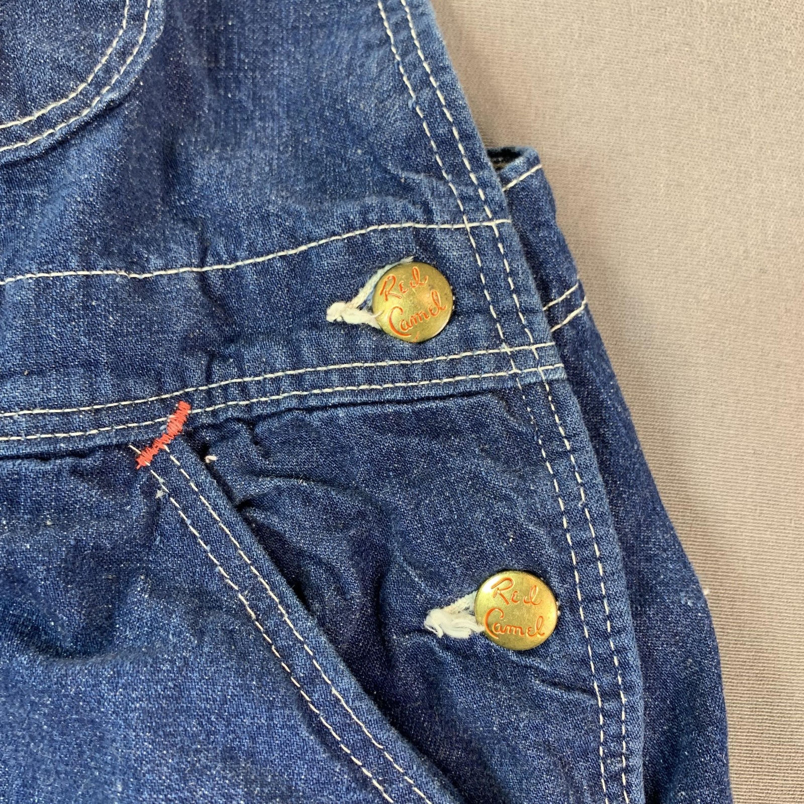 VTG Red Camel Sanforized Bib Overall Men 36×27 Blue Denim Workwear Carpenter 50s