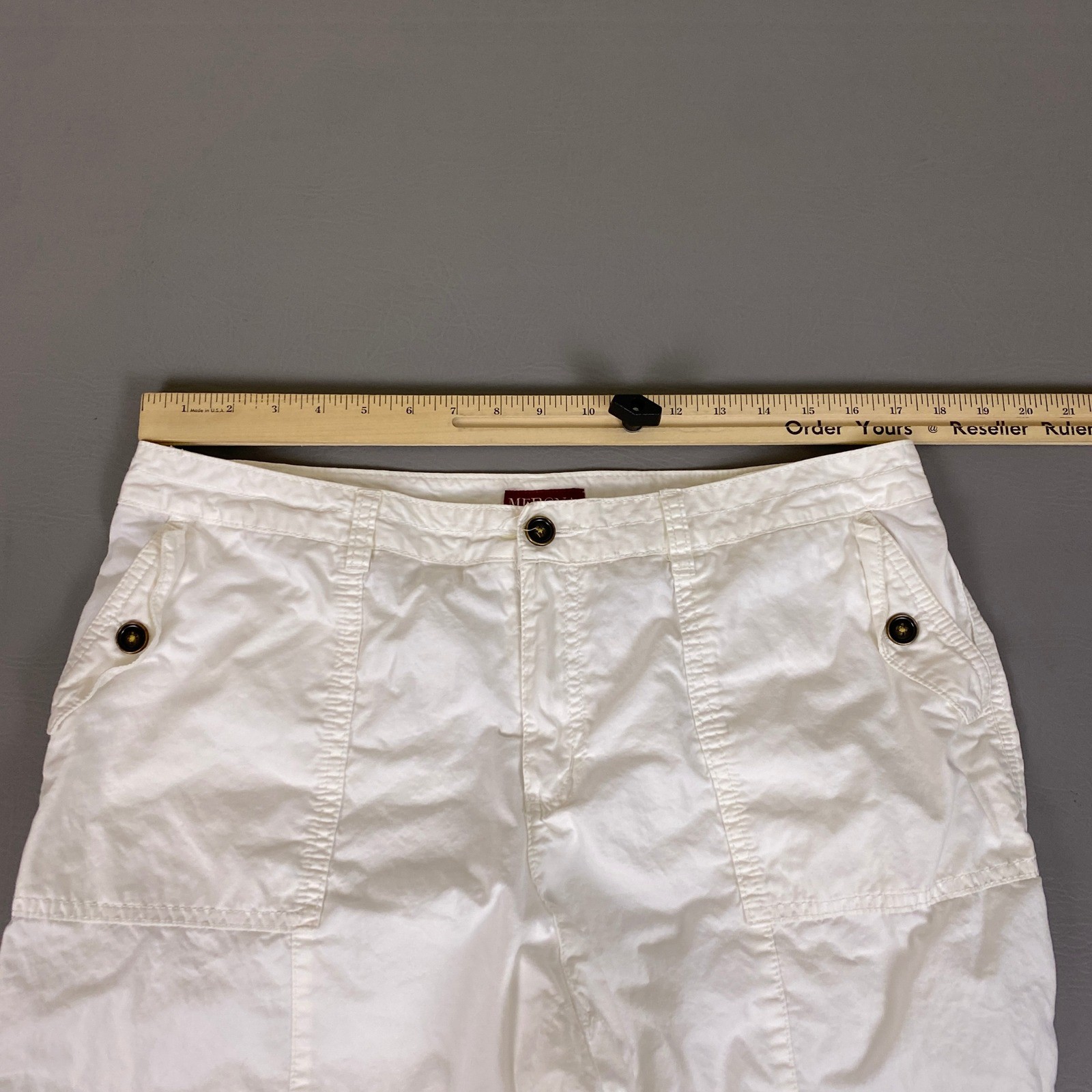 Merona Cargo Capri Pants Women’s Size 16 White Cotton Fit 4 Drawstring Hem