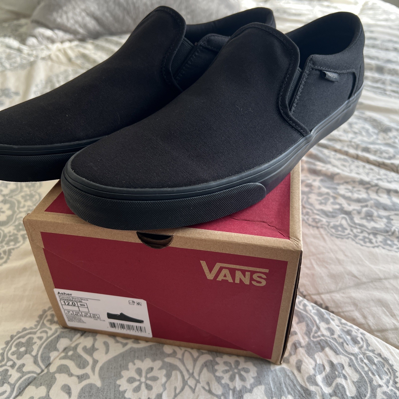 Vans Men’s Asher Black Canvas Slip on Skate Shoes 🛹 Assorted Sizes 🛹 NWB