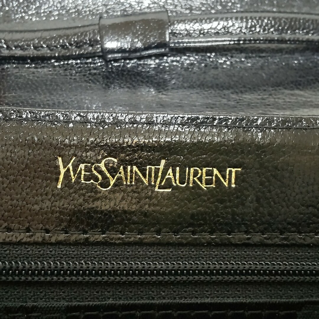 Yves Saint Laurent Shoulder Bag Lizard YSL Leather Black Size:W:7.9 × H: 6.7 in.