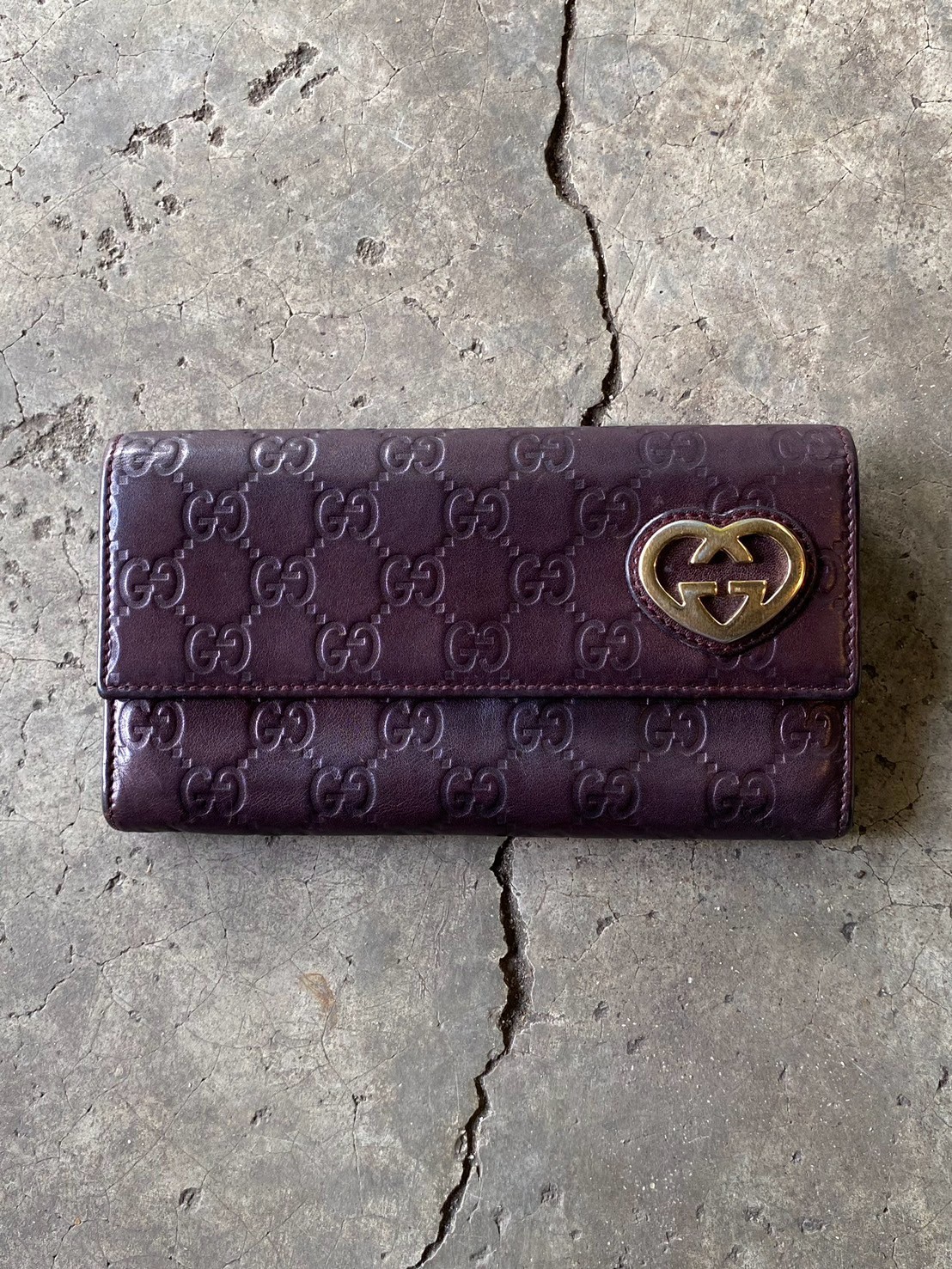 Gucci Guccissima Lovely Heart Continental Long Wallet Dark Burgundy Italy