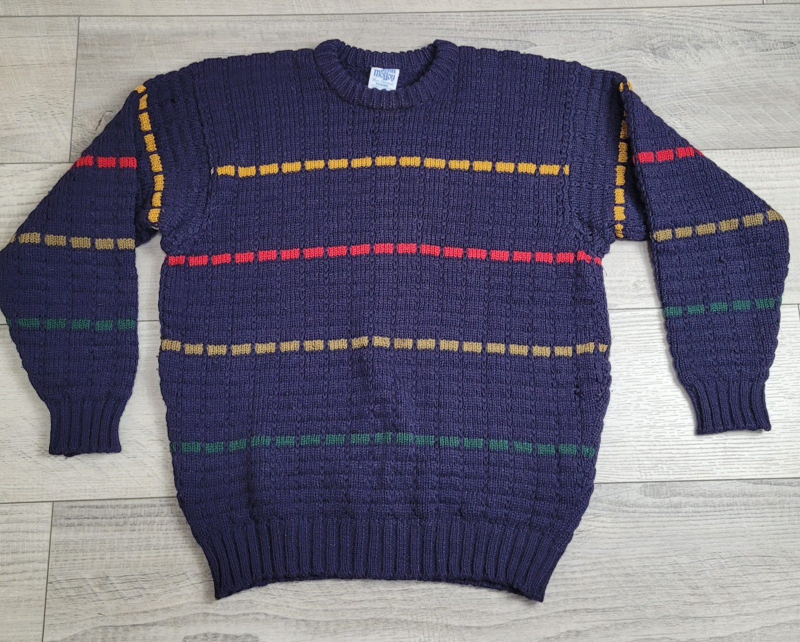 🍀Vintage John Molloy Sweater Mens L Blue 100% Irish Wool Knit Made in Ireland