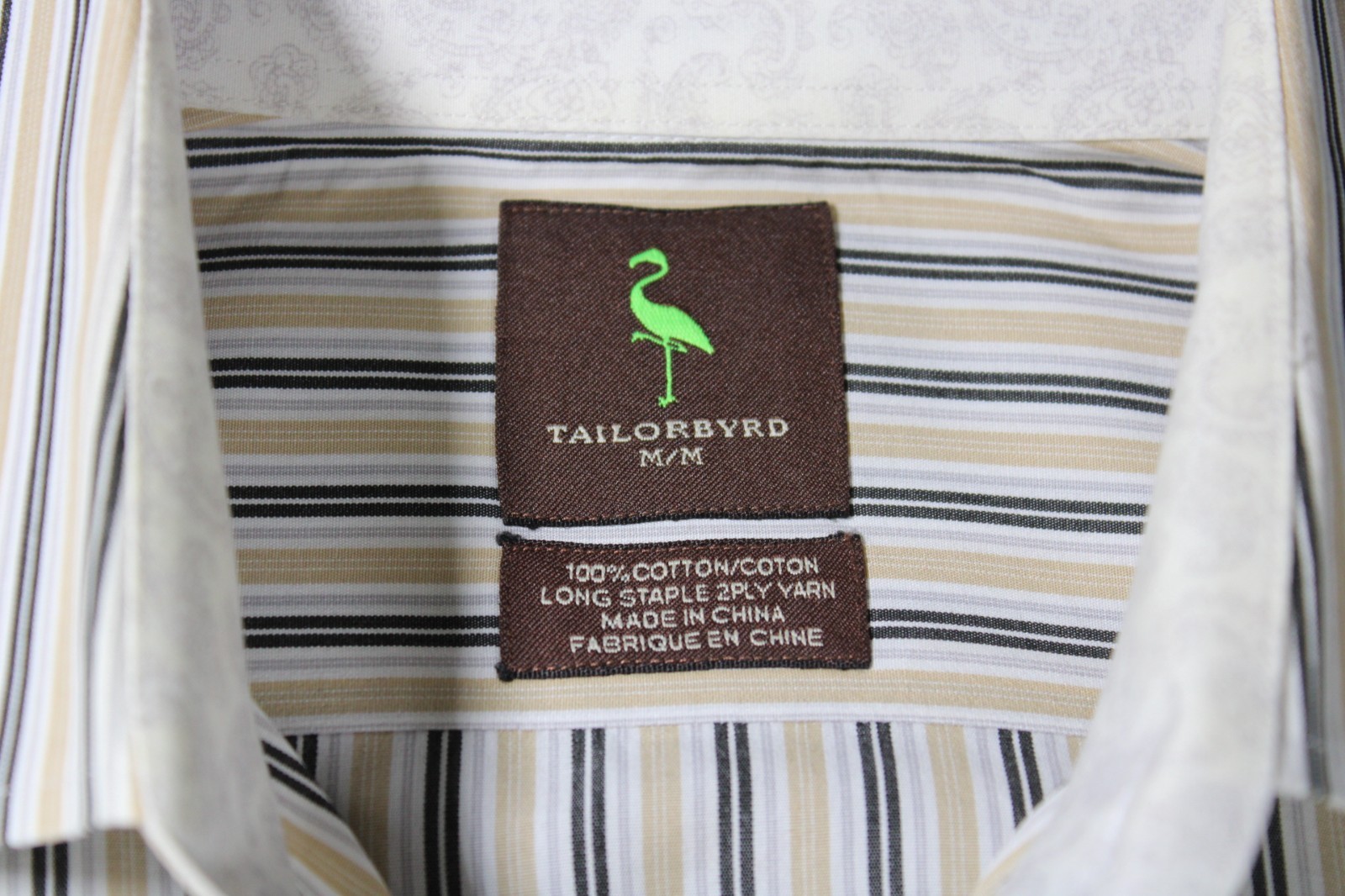 TailorByrd Men’s Medium White Striped 100% Cotton Button Down Shirt Lightweight