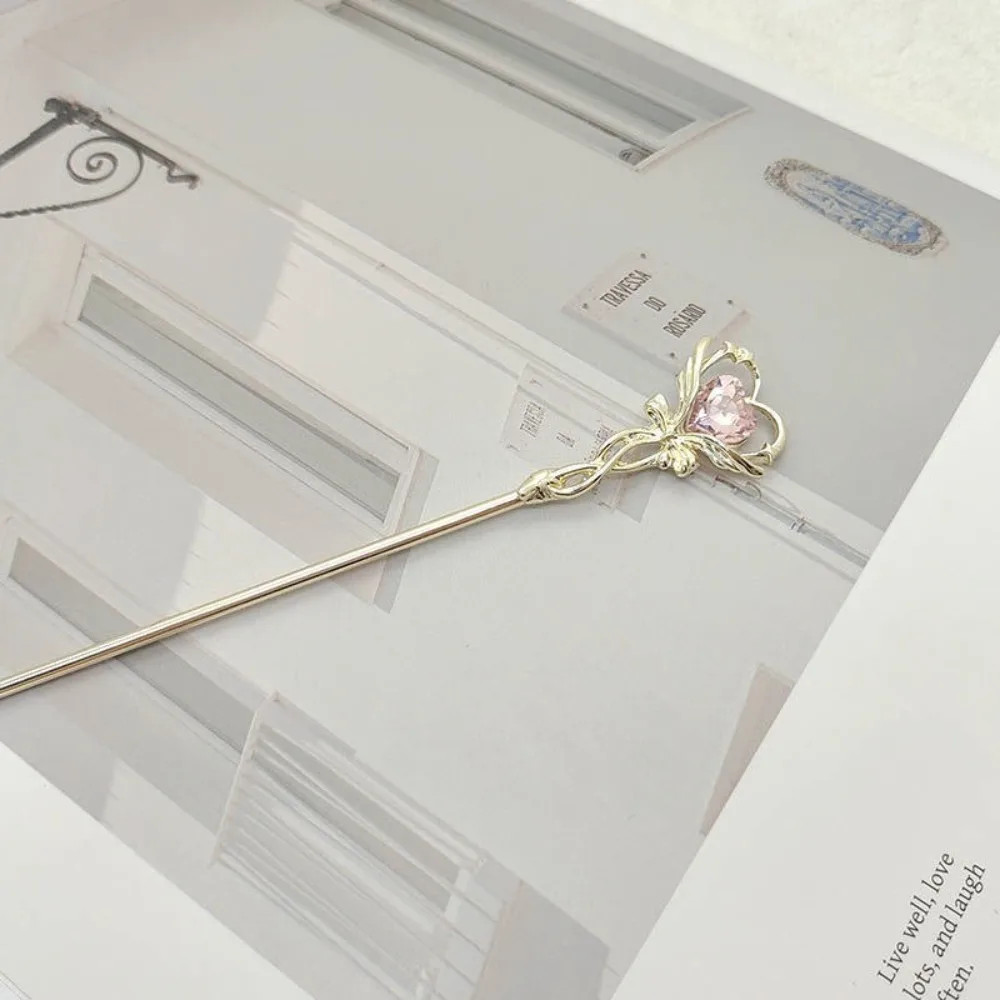 Magic Wand Rhinestone Pearl Hair Sticks Sweet Hollow Heart Bow Crown Alloy Jewel