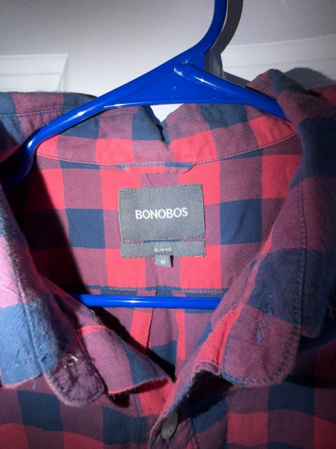 Bonobos Slim Fit Red and Navy Blue Buffalo Plaid Button Down Shirt