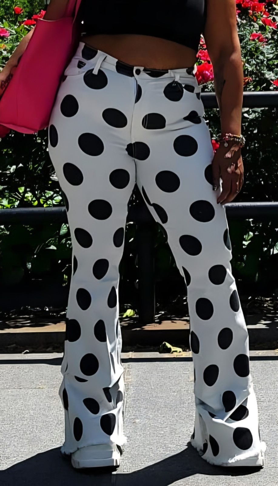 Fashion Nova Black and White Polka Dot Flared Jeans. Size 11