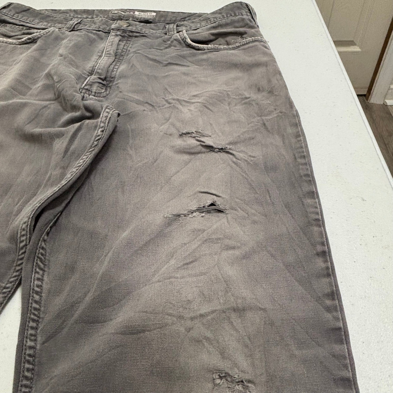 Carhartt Rugged Flex Relaxed Fit Canvas Work Pants Gray Distressed 36×32