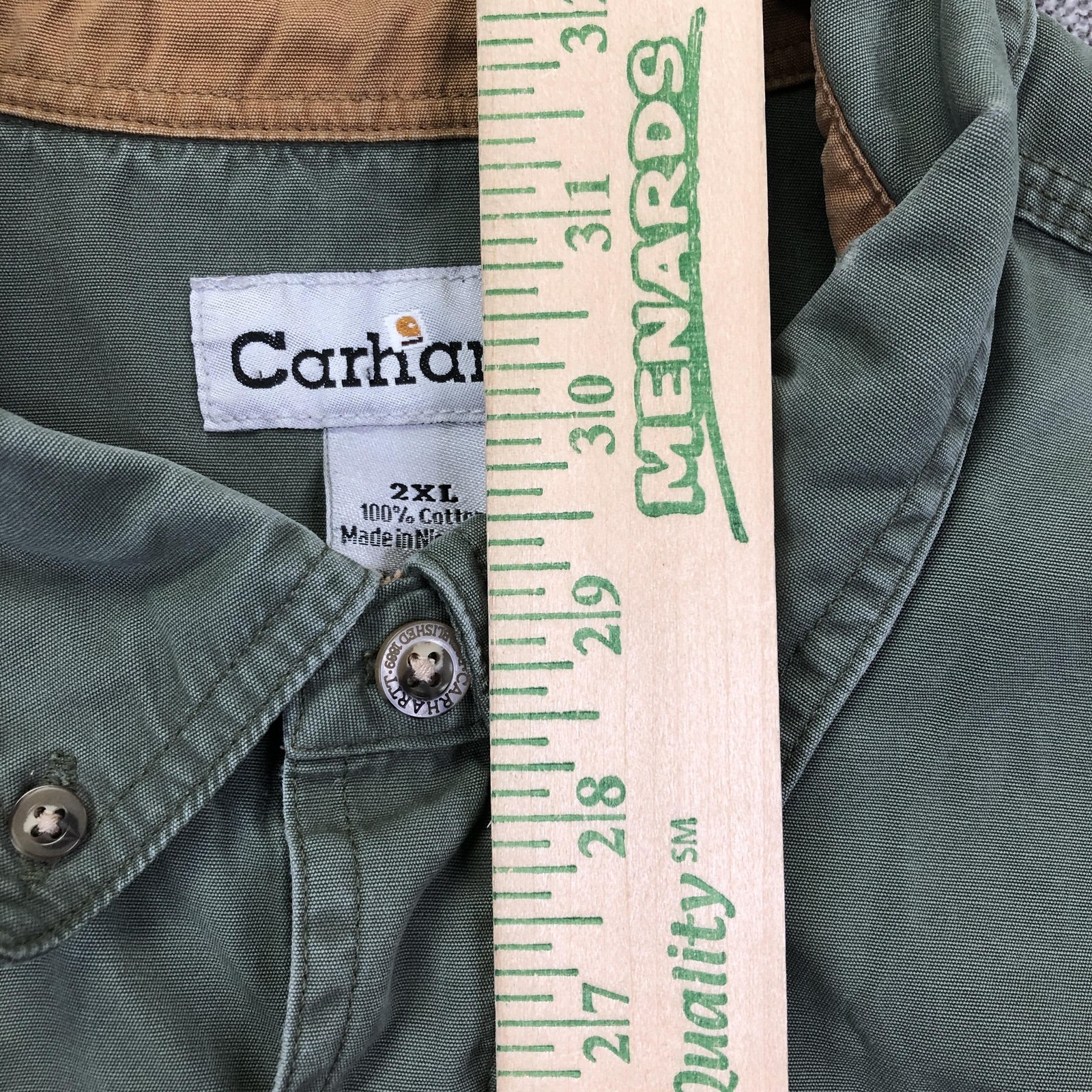 Carhartt Shirt Mens 2XL Green Solid Short Sleeve Button Front Casual Workwear