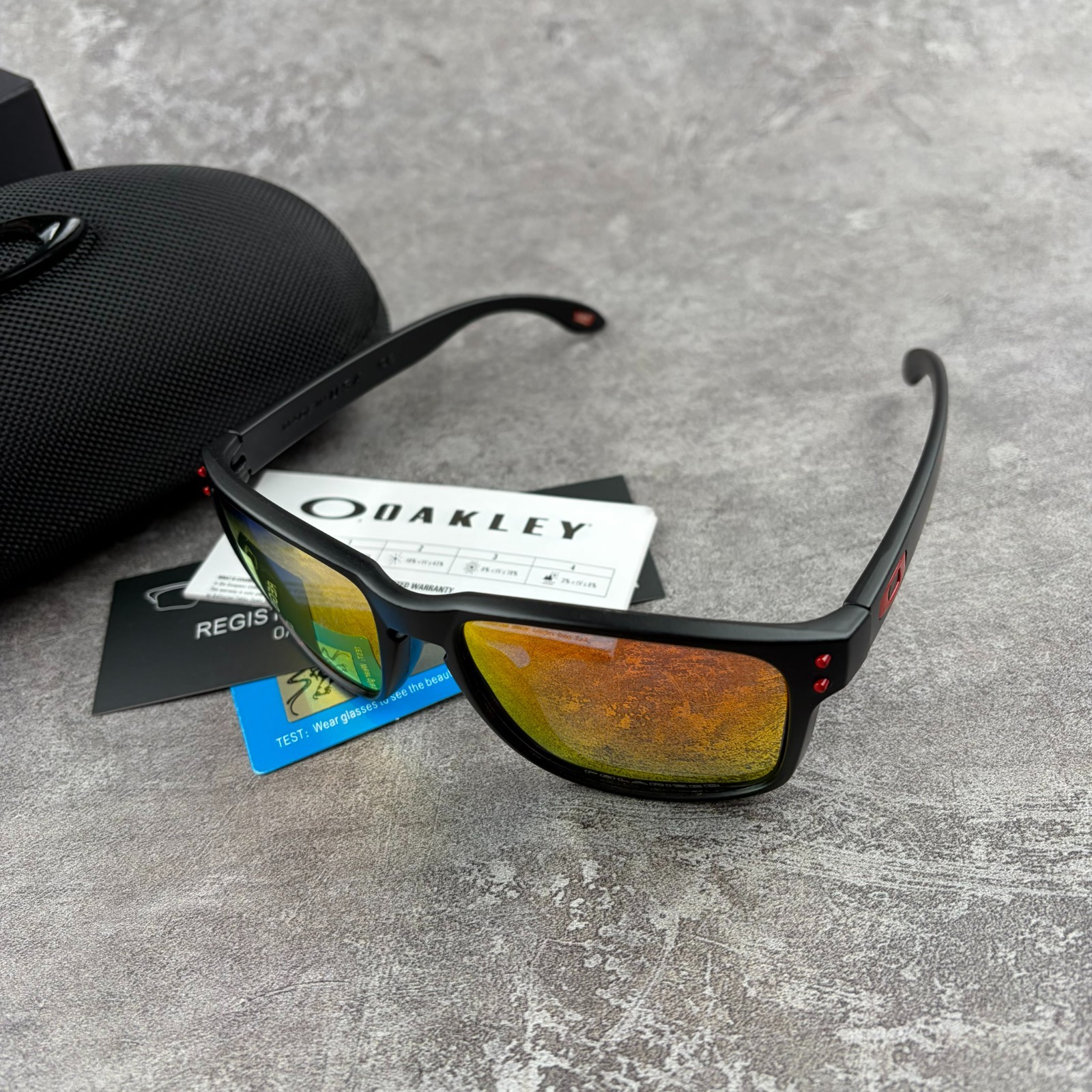 Oakley Holbrook Sunglasses Black Frame Orange Lens With Box, Case, & Accessories