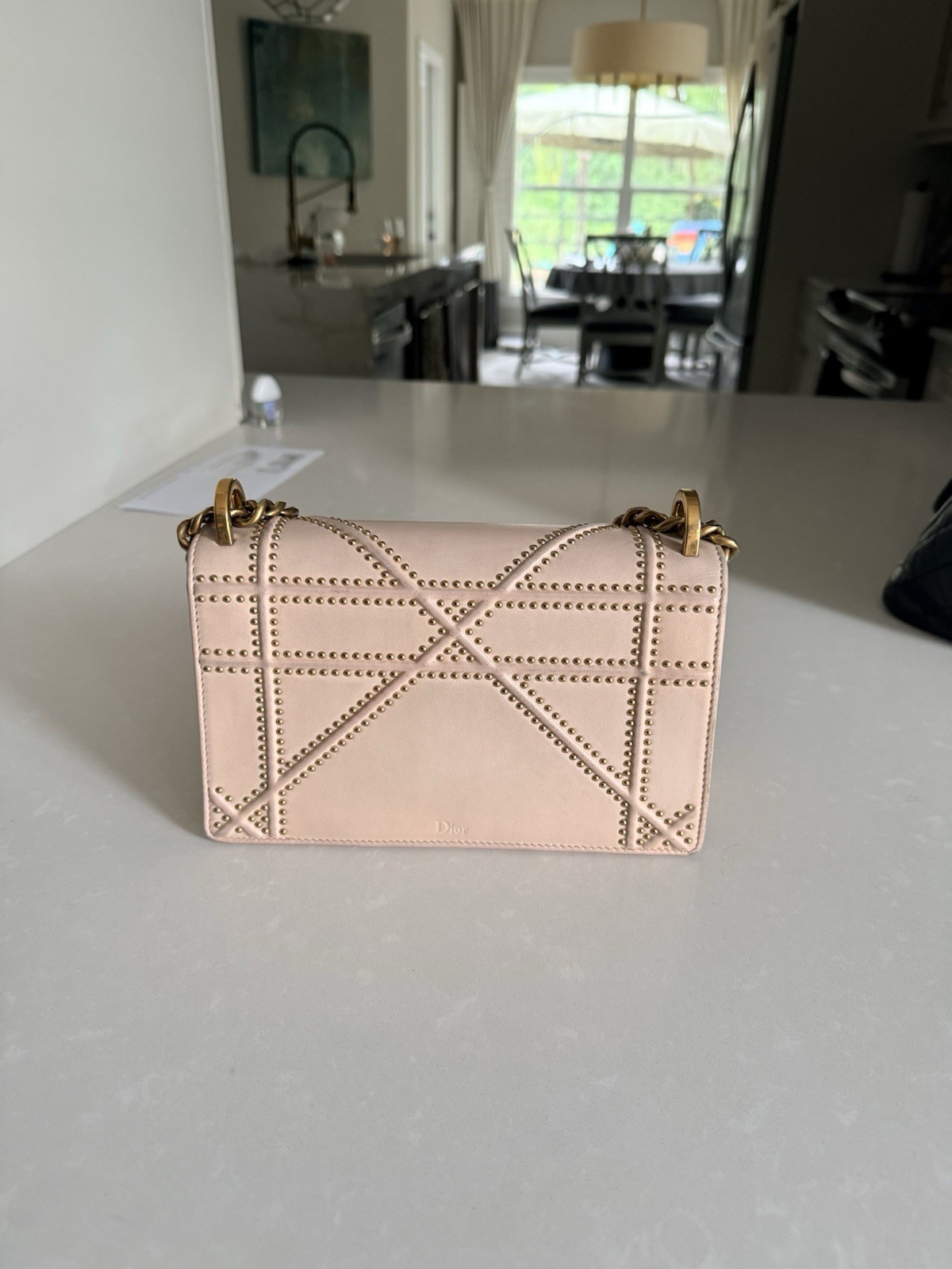Christian Dior Pink Studded Small Shoulder Bag Gold Chain Strap Clasp Closure
