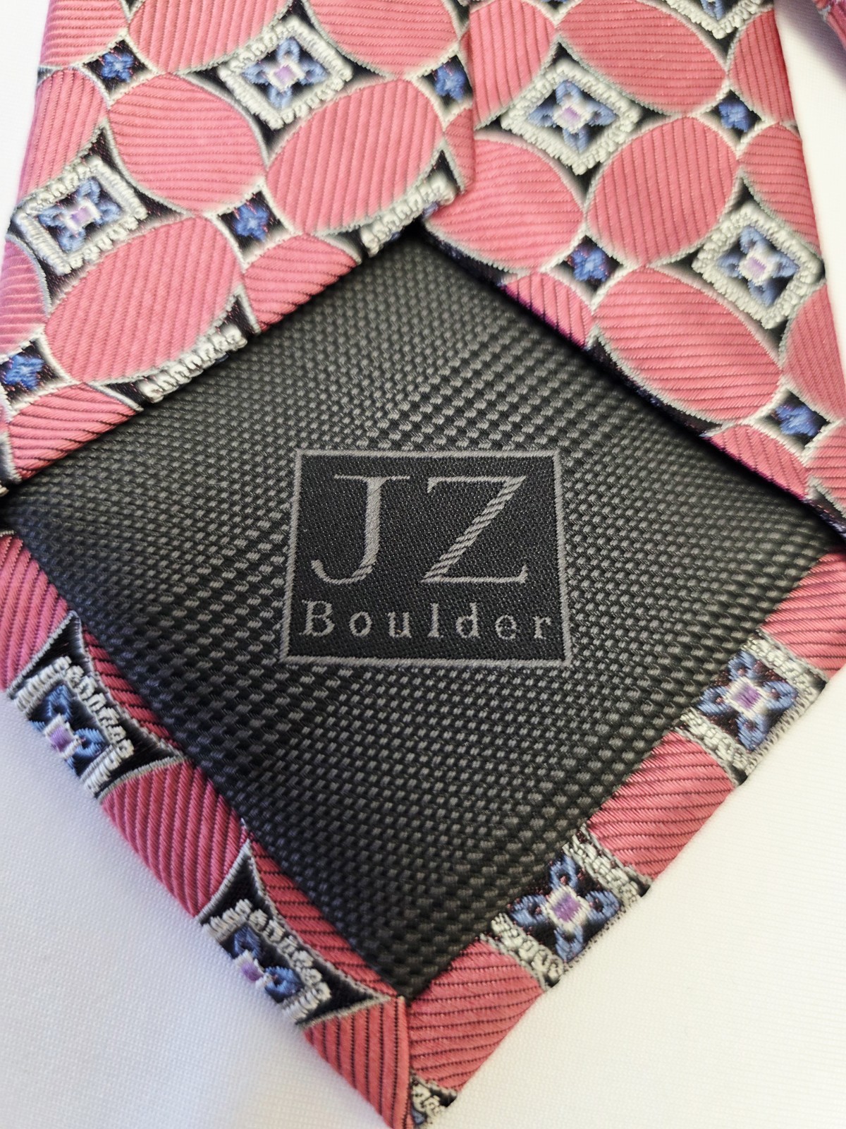 JZ Richards 100% Silk Woven Geometric Tie Pink Black Blue White
