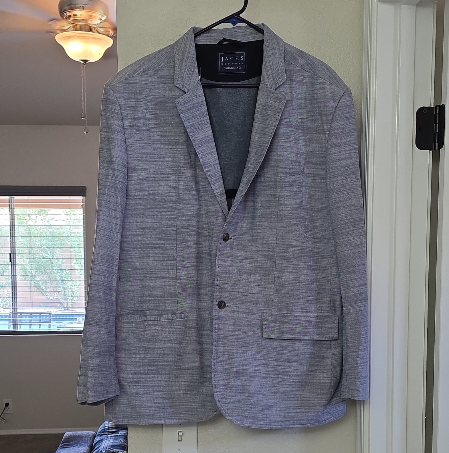 JACHS New York Men’s Blue Solid Blazer Notch Lapel 2-Button XL