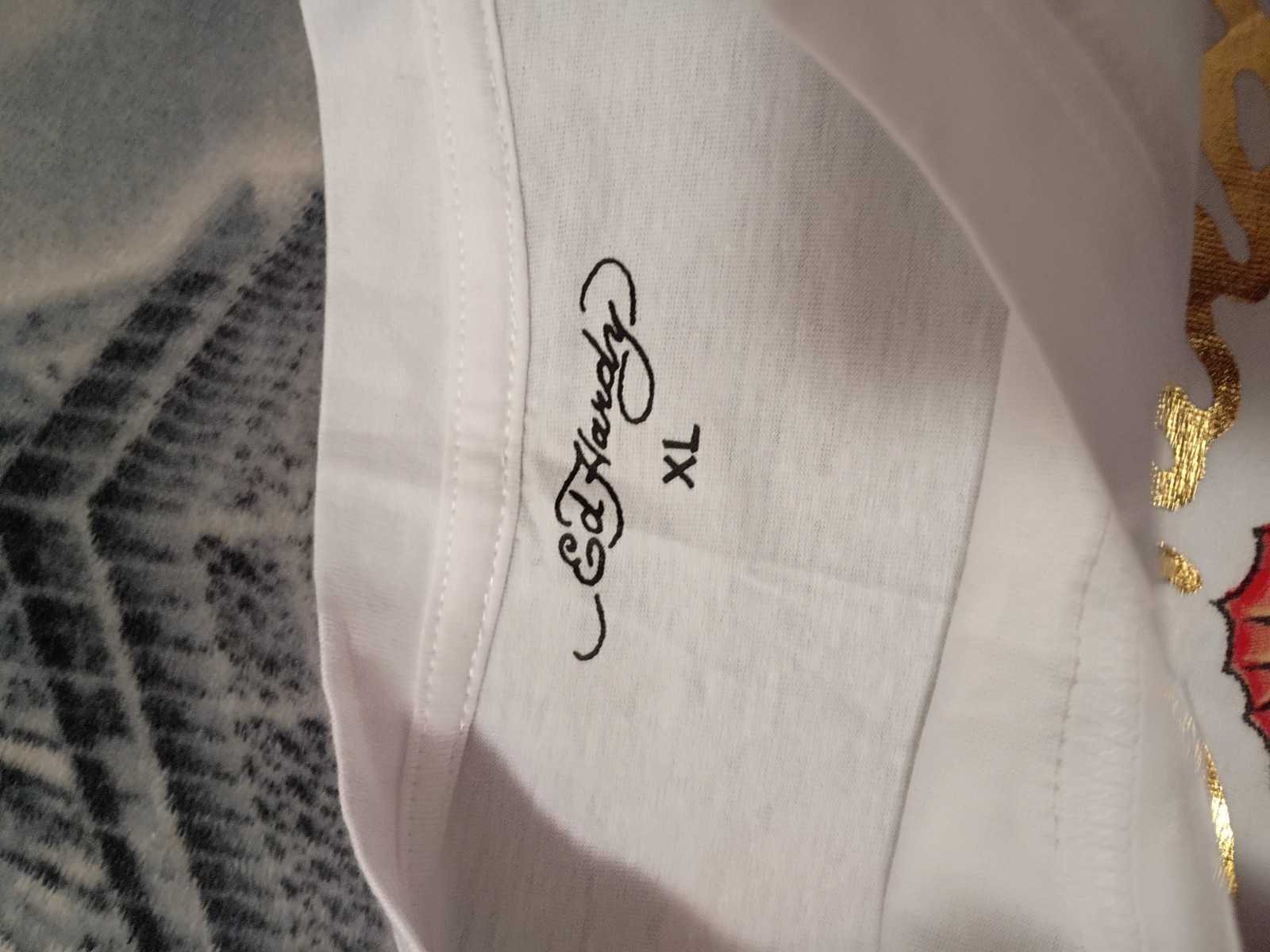 Ed Hardy White Tee with Virgin Mary Graphic