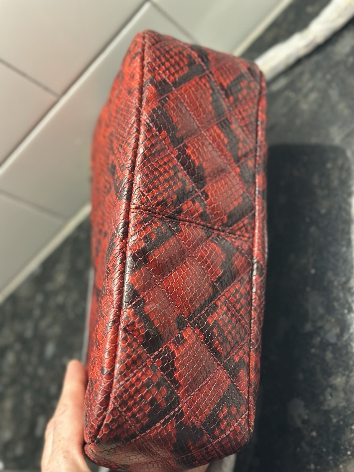 Michael Kors Red/Black Quilted Snake Print Small Flap Shoulder Bag, Chain, Dust