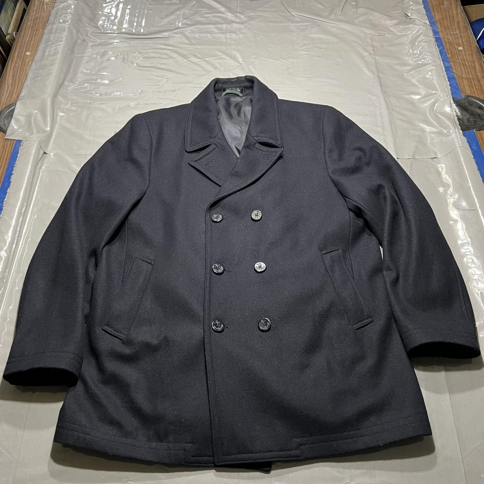 Lauren Ralph Lauren Coat Mens XL Navy Wool Blend Pea Coat Double Breasted