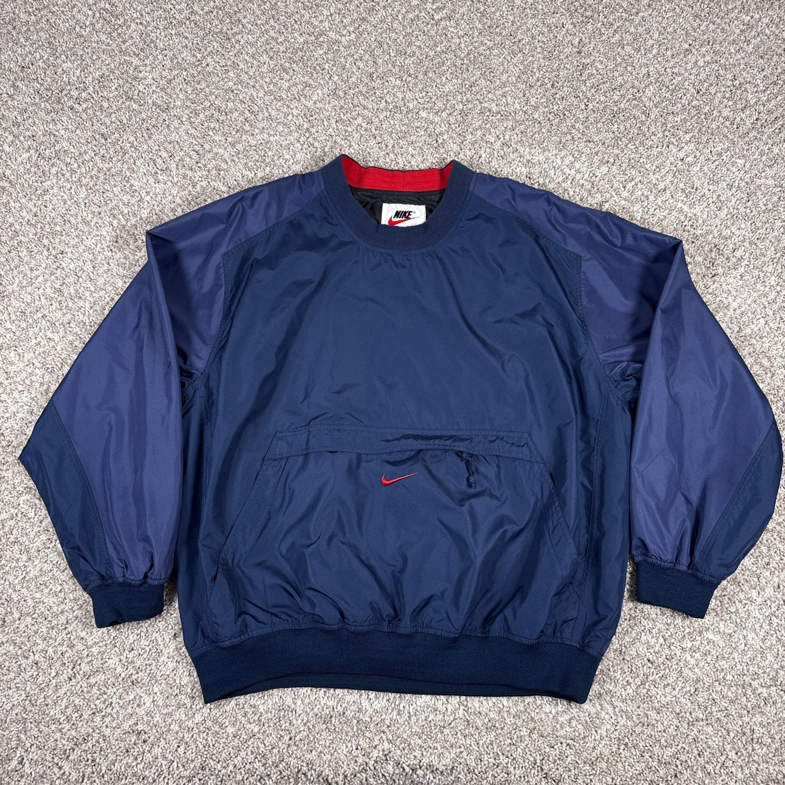 Vintage Nike Windbreaker Mens XL Blue Pullover Zip Pocket Center Swoosh