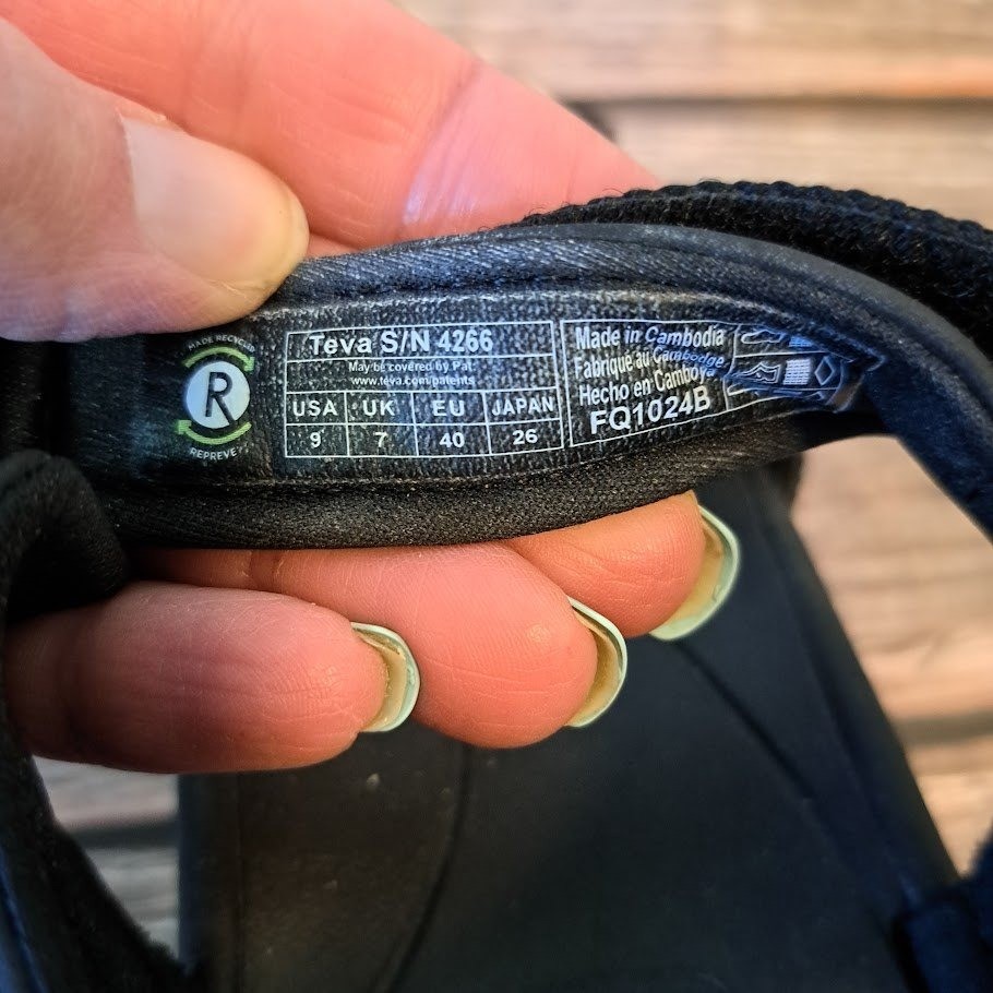 Teva Tirra Black Sport Sandals Womens 9 Hiking Water Shoes Strappy Walking