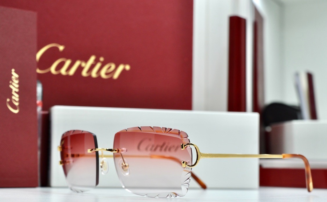 Cartier rimless sunglasses piccadilly glasses Diamond Cut decor BIG C gold Frame