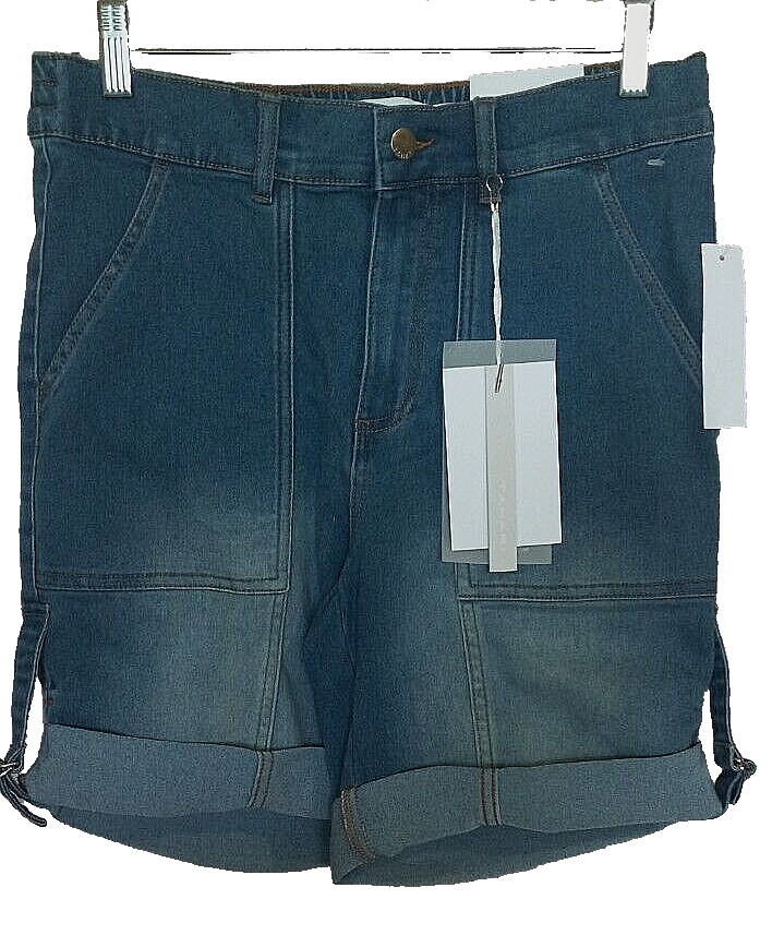 Tahari cotton blend solid blue denim roll cuff Bermuda shorts Size 8/29