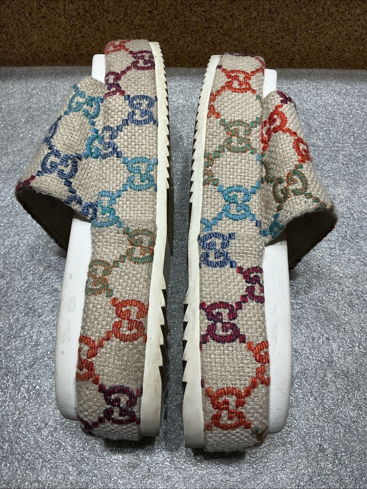 Gucci Angelina Platform Slides Multi Color GG Monogram Size 41-Read Description