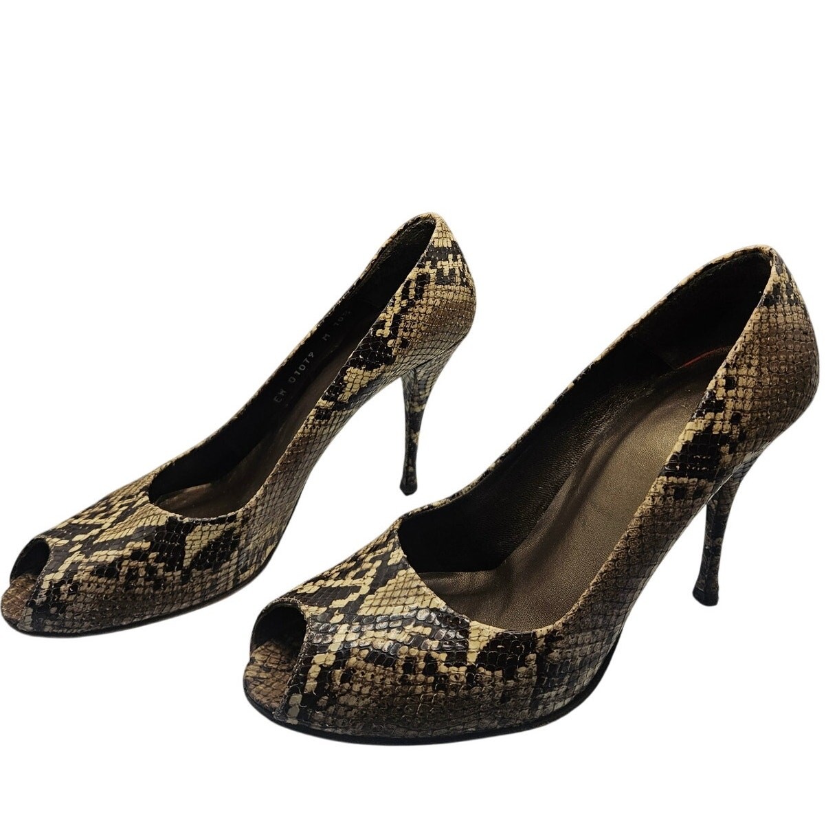 Stuart Weitzman Snakeskin Heels Brown Cream 4″ Heel Sz 10.5M