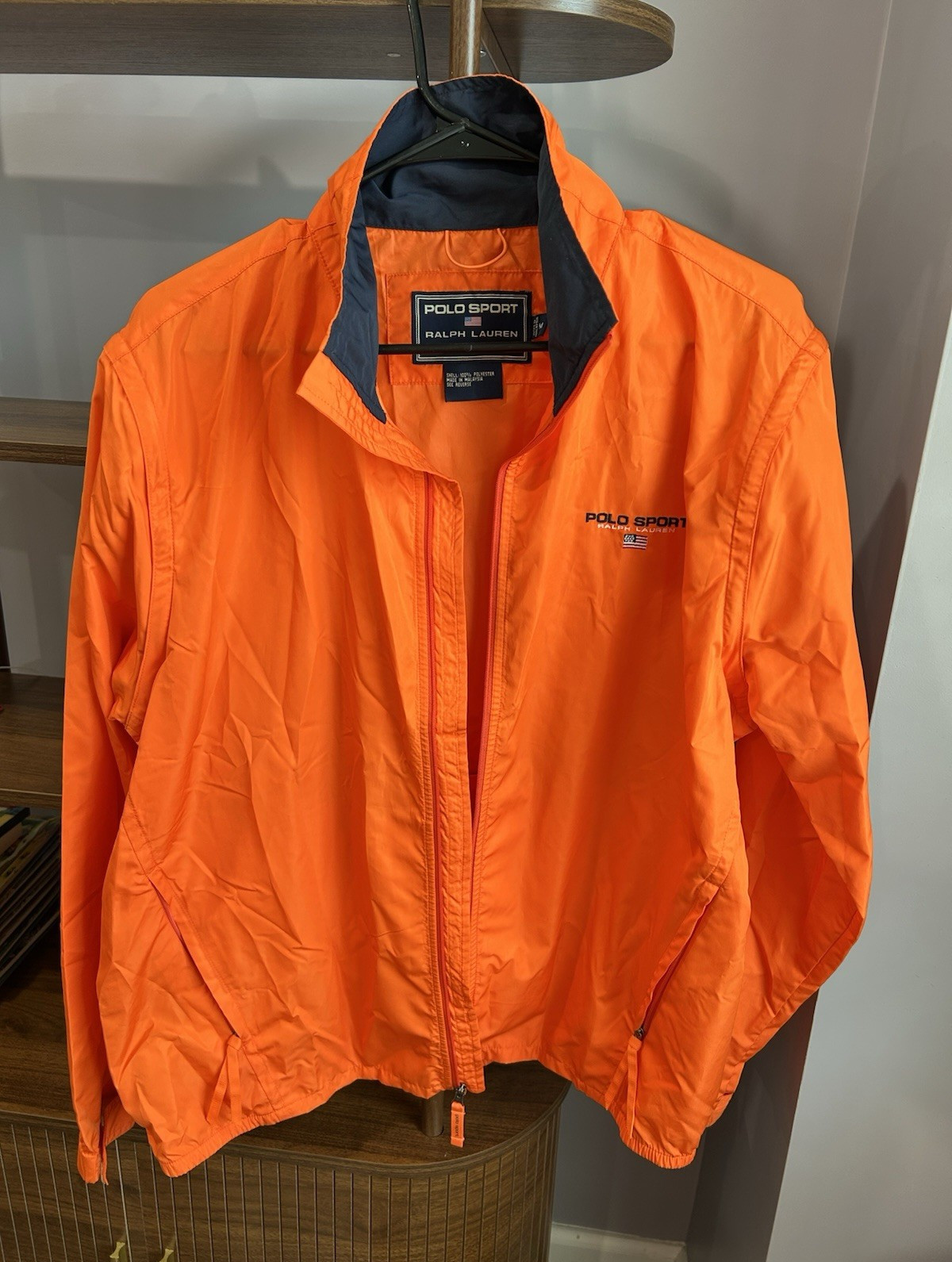 Polo Sport Ralph Lauren Orange Windbreaker Full Zip Jacket Zipped Pockets M