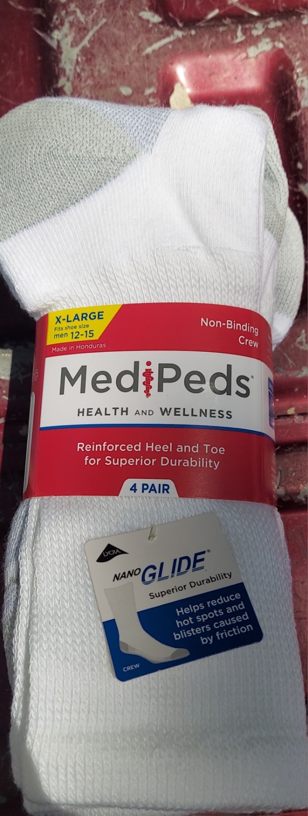 MediPeds Adult Men’s NanoGLIDE® White Quarter Cushion Socks, Large, 4 pairs